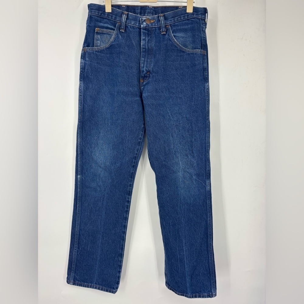 NWOT Vintage Rustler Stiff Denim High Waisted Straight Leg Dark Blue Jeans 32X30